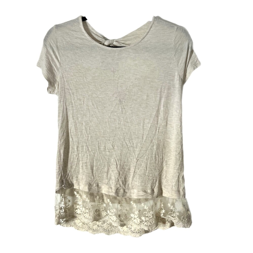 XS Alya lace bottom oatmeal top - blouse - Francesca's